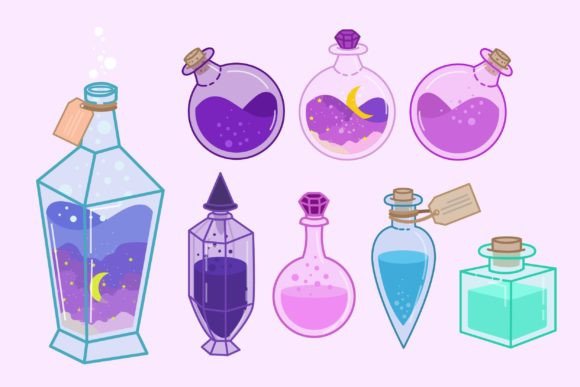 Magical Assets for Modern Creators: The Set of Bottle of Potions Vector Collection