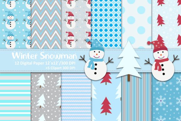 Snowman Digital Paper and Christmas Clipart for Designers
